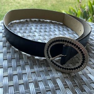 Women's Black and Silver Leather Belt